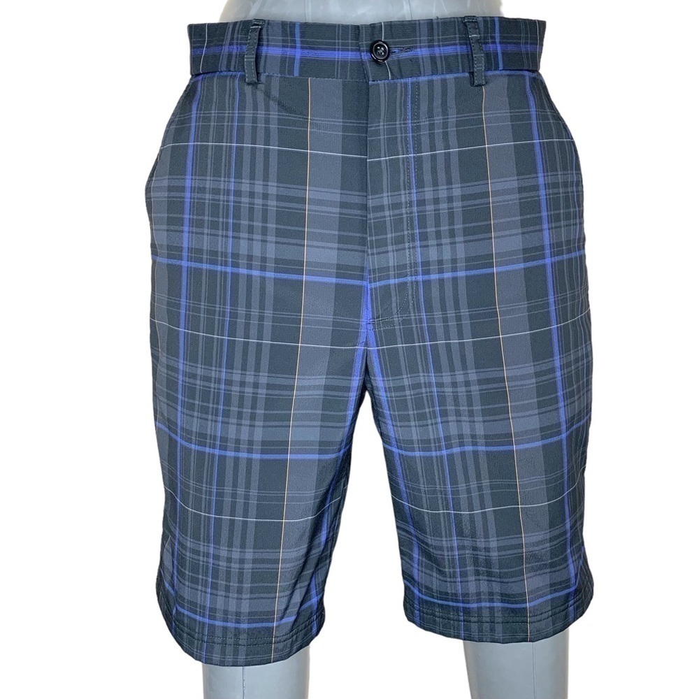 Size 32 Kirkland Grey Blue Plaid Board Shorts Lightweight Mens